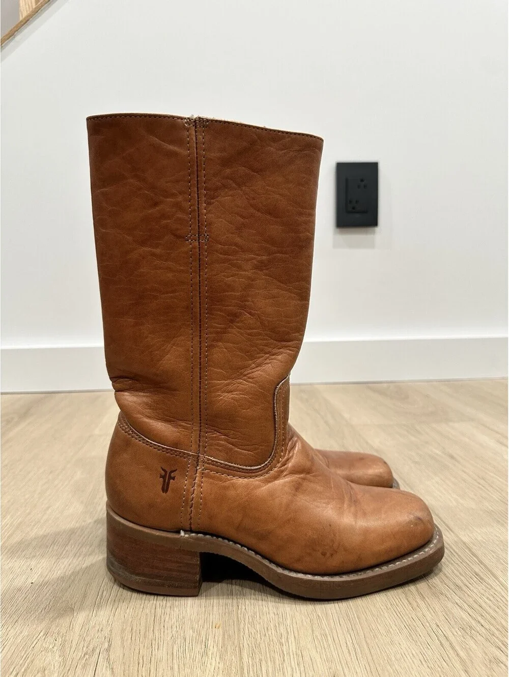 Vintage Frye Campus 14L Boots Women 7 M Saddle Brown Square Toe Western USA
